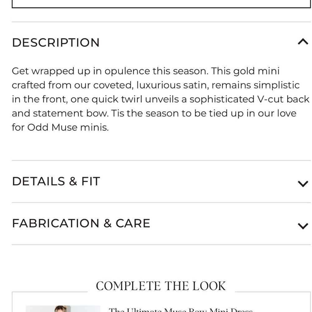 NWT Odd Muse London Gold The Ultimate Muse Bow Detail Mini Dress (removable bow) - Picture 3 of 15
